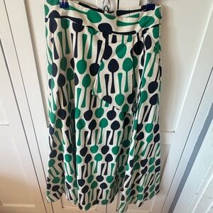 Eva Franco Green/Navy “spoons “A-Line Skirt
Lined ,unique 
From ANTHROPOLOGIE